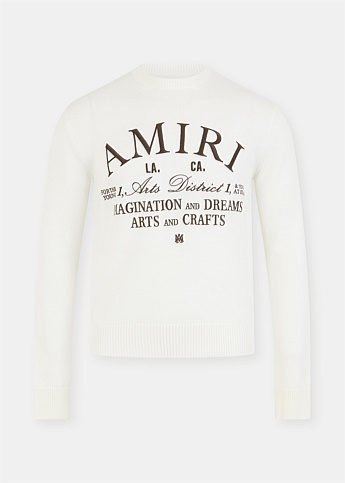 White Arts District Crewneck Knitted Sweater