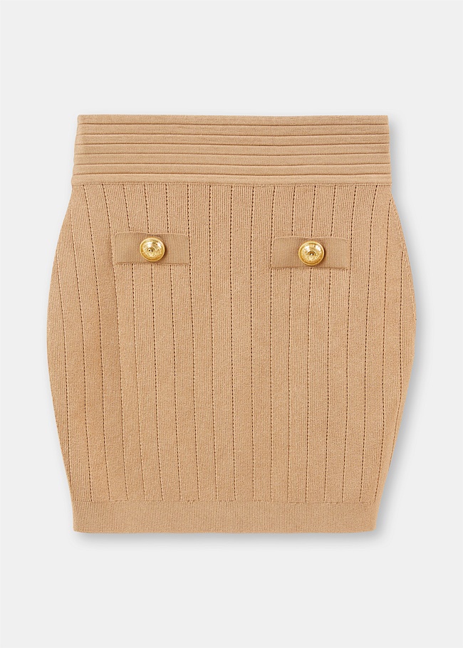 Beige Button Mini Skirt