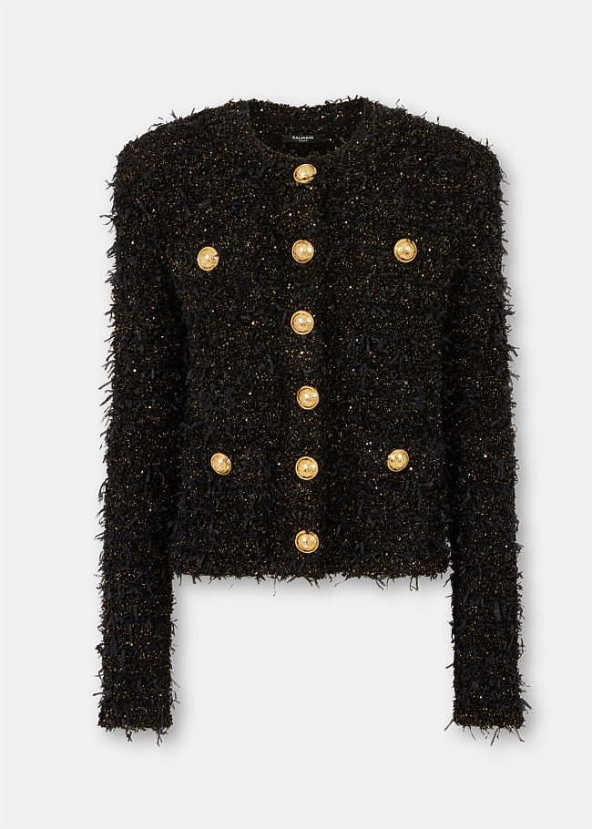 Collarless Lurex Tweed Jacket
