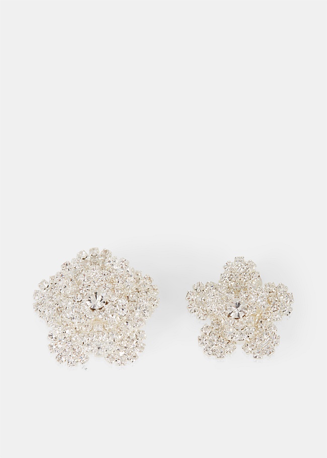 Mismatched Crystal Flower Clip Earrings