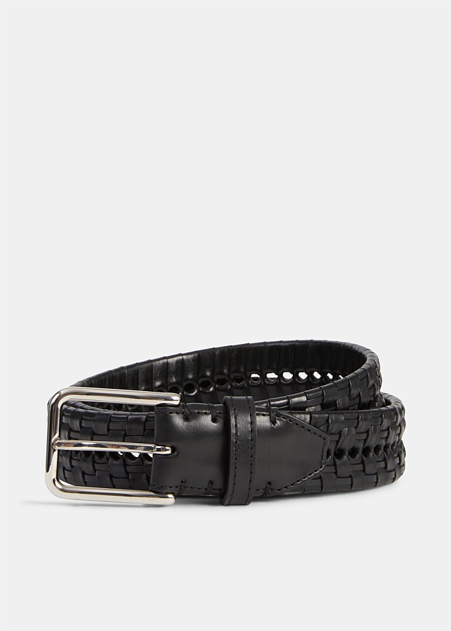 Black Intreccio Leather Belt