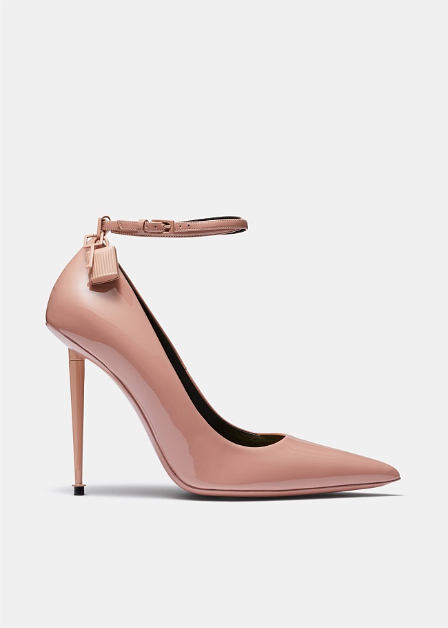 Nude Lacquered Patent Padlock Pump
