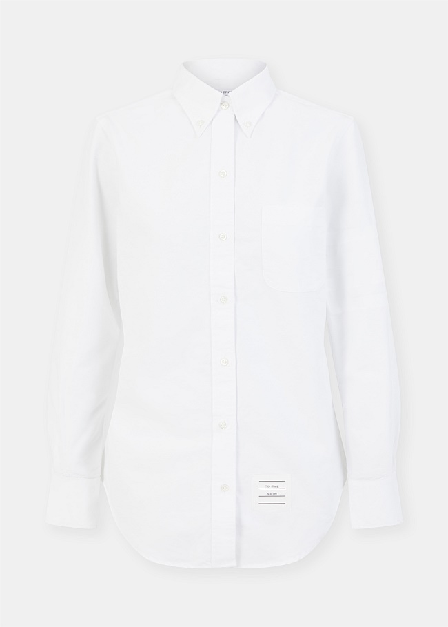 White 4-Bar Oxford Button Up Shirt