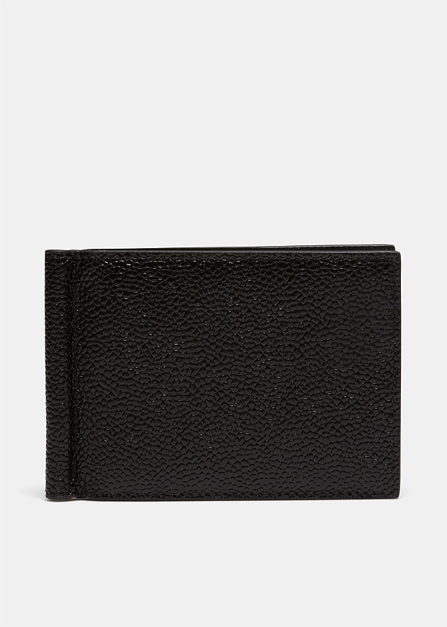 Money Clip Wallet in Black Pebble Grain Leather