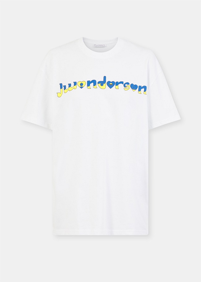 Shop JW ANDERSON X Run Hany White Short Sleeve T-Shirt | Harrolds Australia