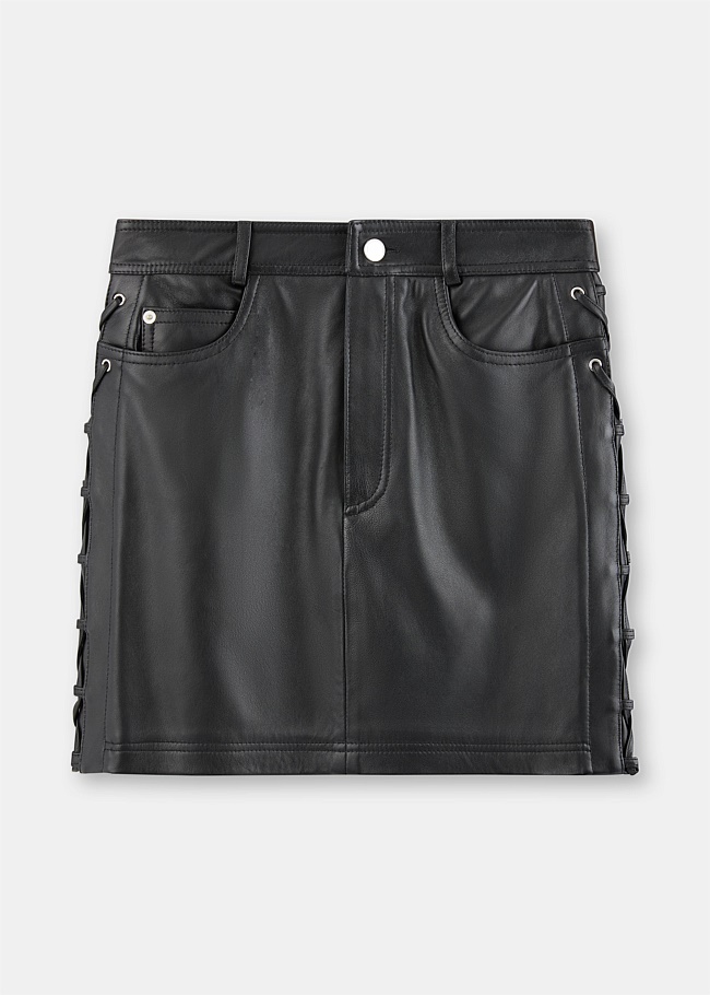 Shop Alessandra Rich Black Leather Mini Skirt | Harrolds Australia