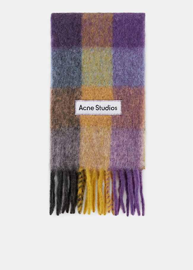 Purple Vally Check Mohair Scarf