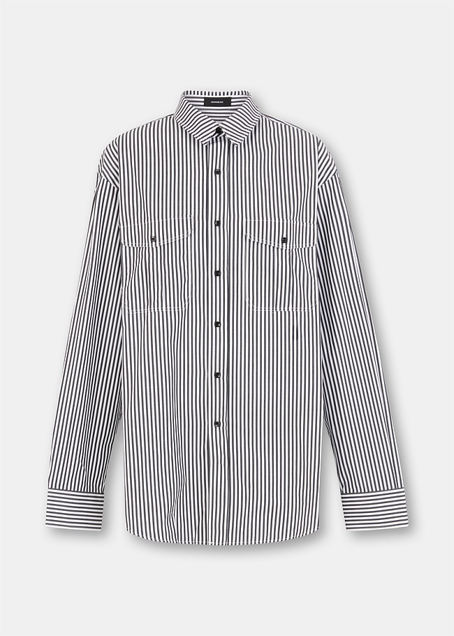 Black Oversized Stripe Print Shirt