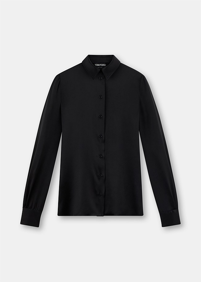 Black Stretch Silk Satin Shirt