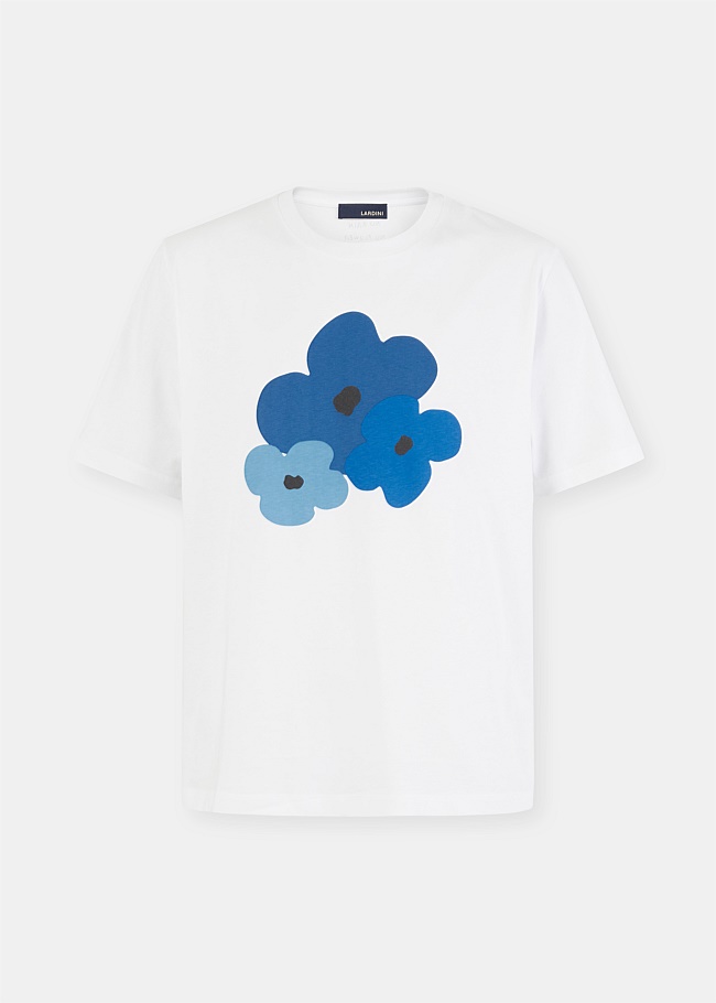 White & Blue Flower Short Sleeve T-Shirt