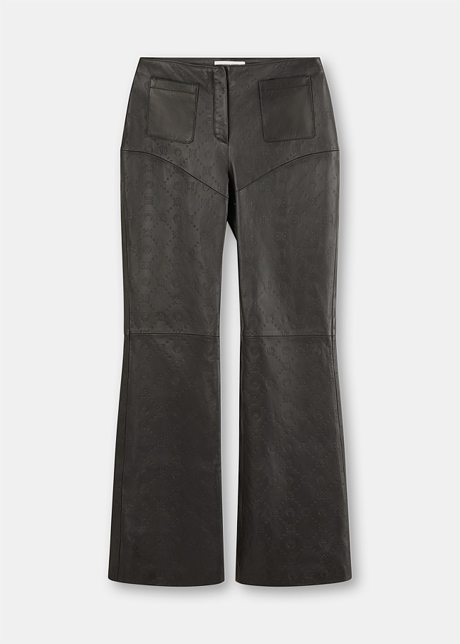 Black Leather Wide Leg Trousers
