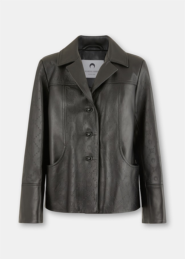 Black Moonogram Leather Jacket