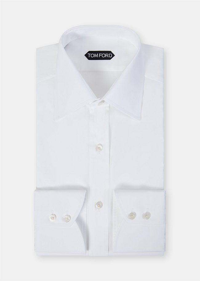 White Barrel Cuff Cotton Silk Shirt