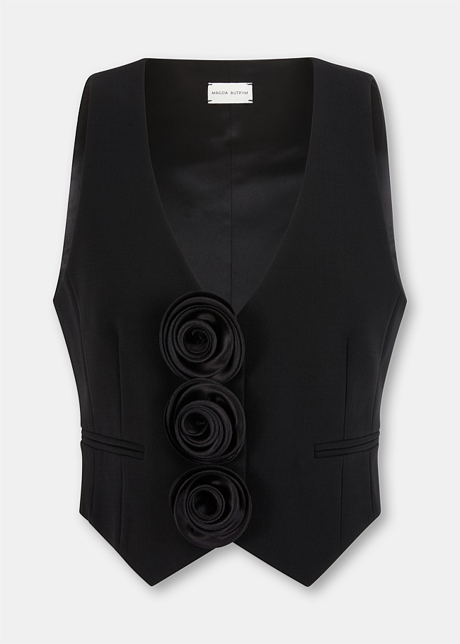 Black Flower Embellished Vest