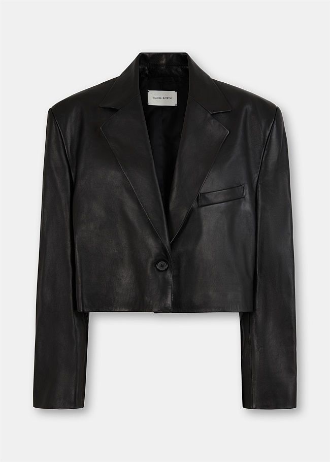 Black Cropped Leather Blazer