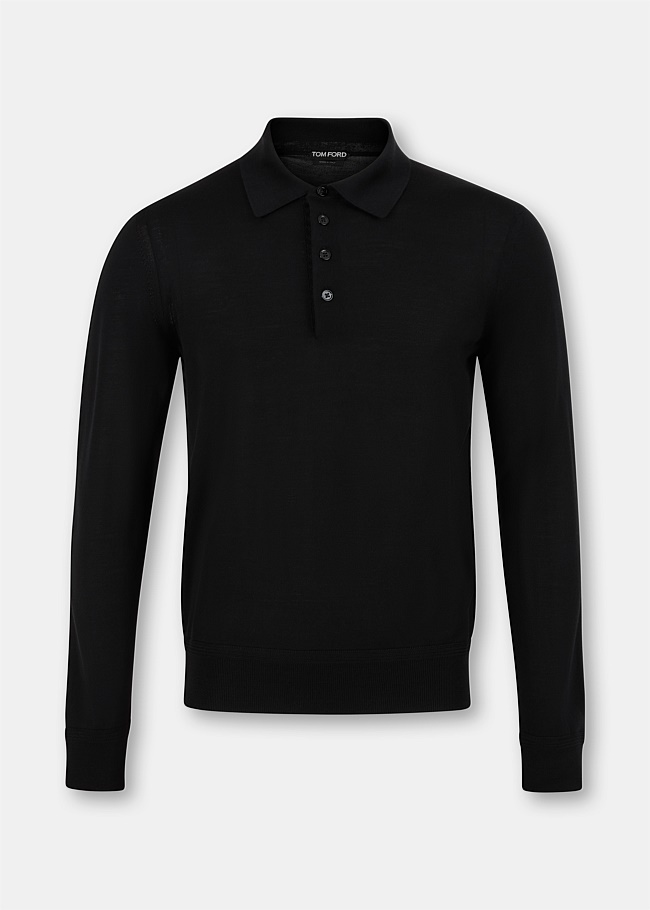 Black Long Sleeve Knitted Polo