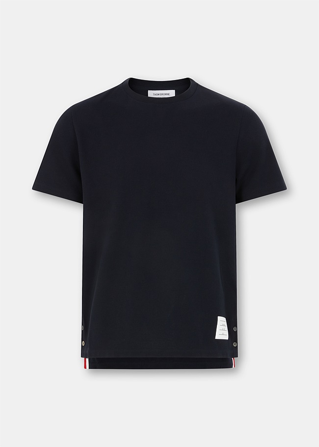Navy Side Vent Relaxed Cotton T-Shirt