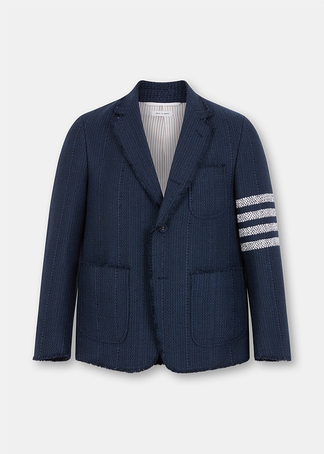 Navy Fray Tweed Blazer