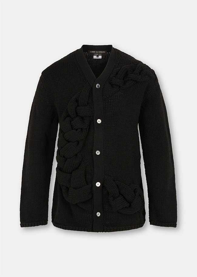 Black Plait Knitted Cardigan