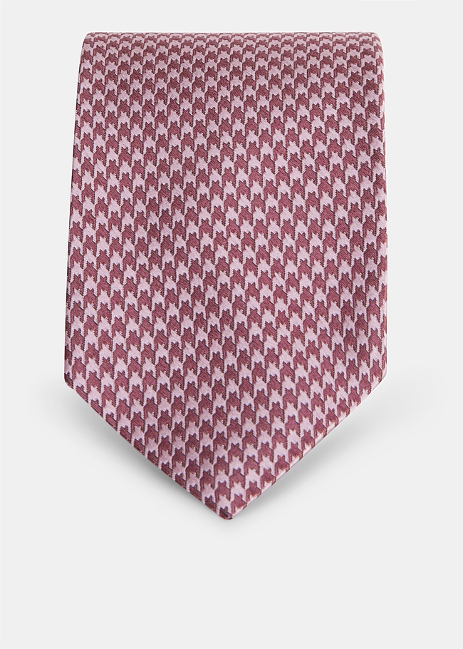 Pink Houndstooth Silk Tie