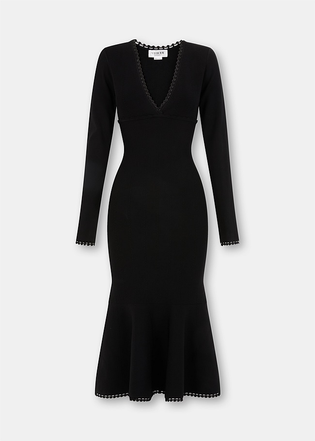Black Long Sleeve V Neck Dress