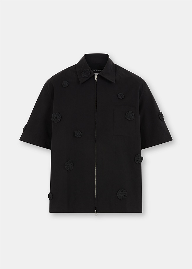 Black Zip Up Short Sleeve Shirt