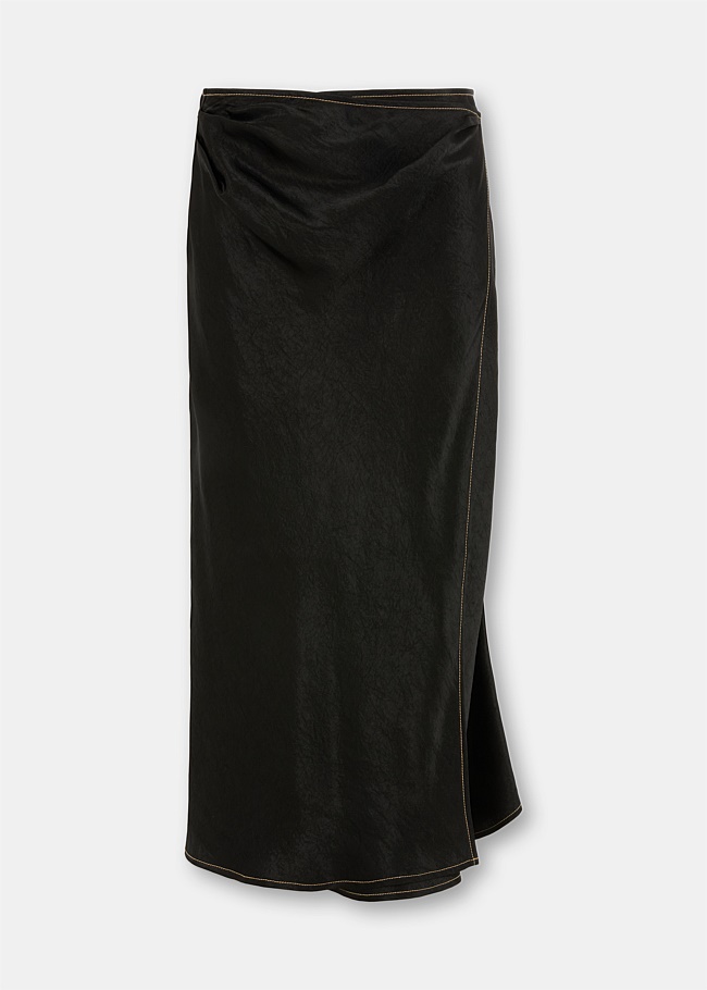 Black Satin Wrap Skirt