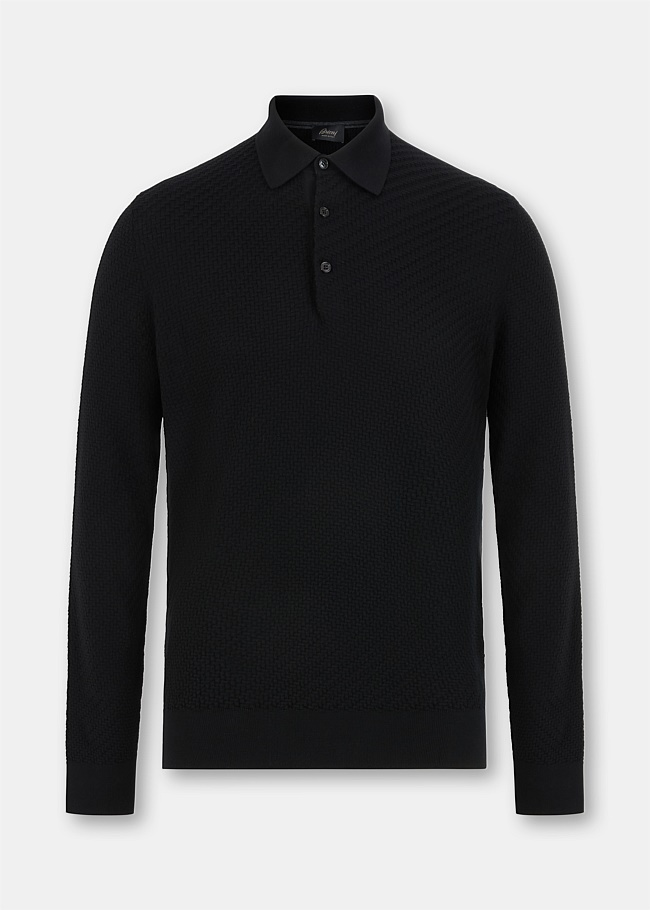 Black Knitted Long Sleeve Polo