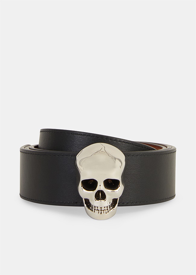 Black & Brown 3D Skull Buckle Belt