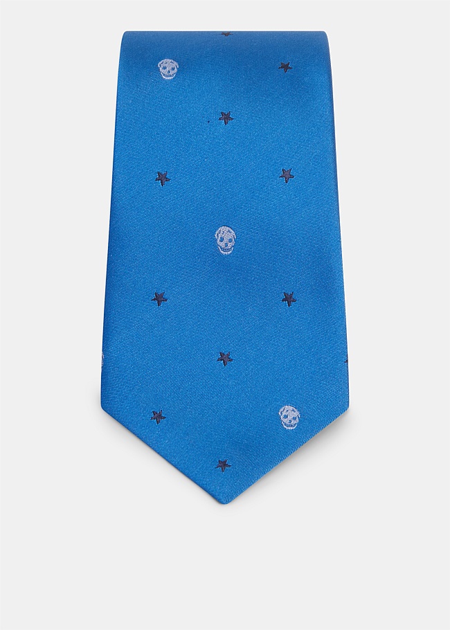Royal Blue Star Skull Tie