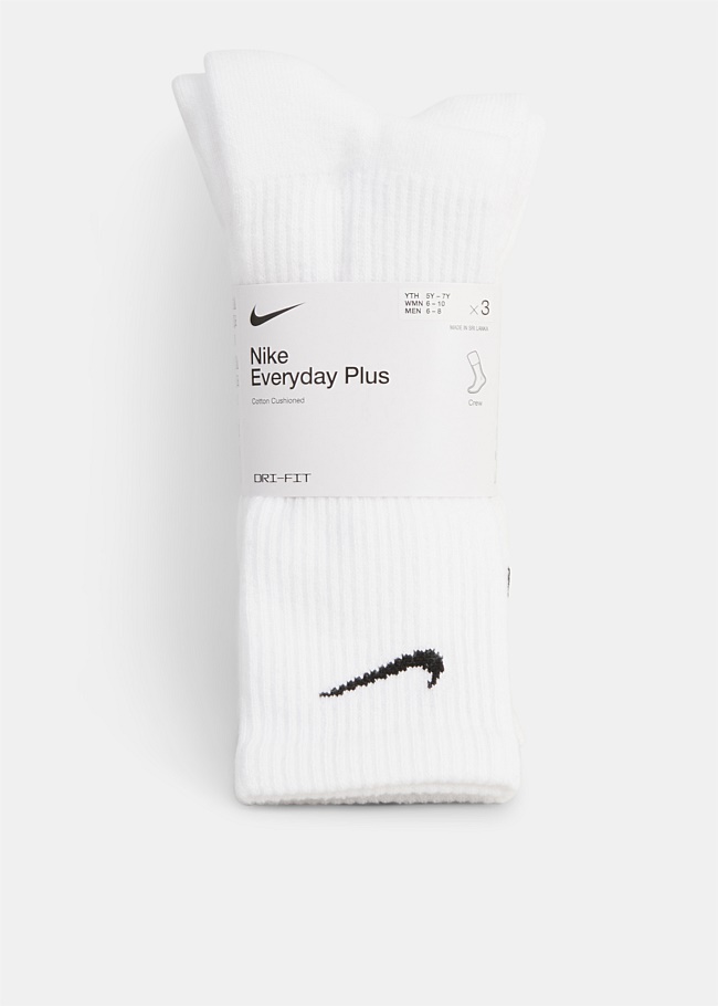 Nike Everyday Plus Cushioned Training Crew Socks (3 Pairs) White & Black