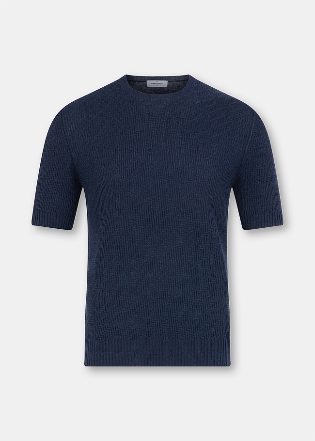 Navy Knitted T-Shirt