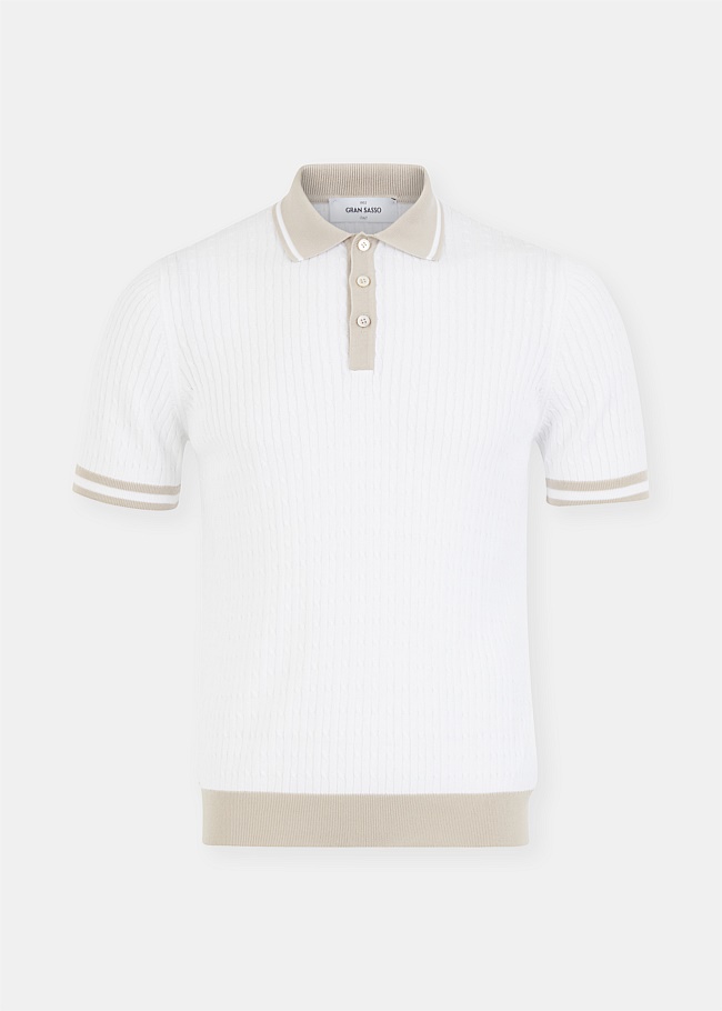 White & Grey Knitted Polo Shirt