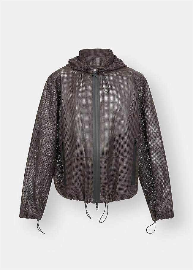 Perforated Hooded Leather Jacket