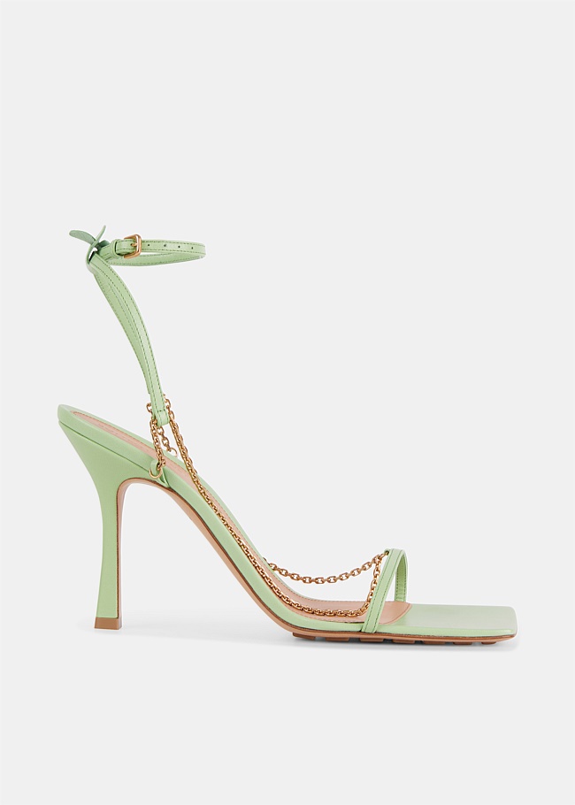 Green Stretch Ankle Strap Chain Sandals