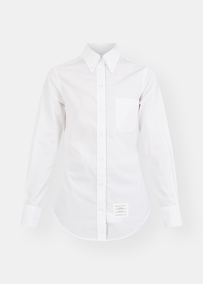 Logo Patch White Cotton Oxford Shirt