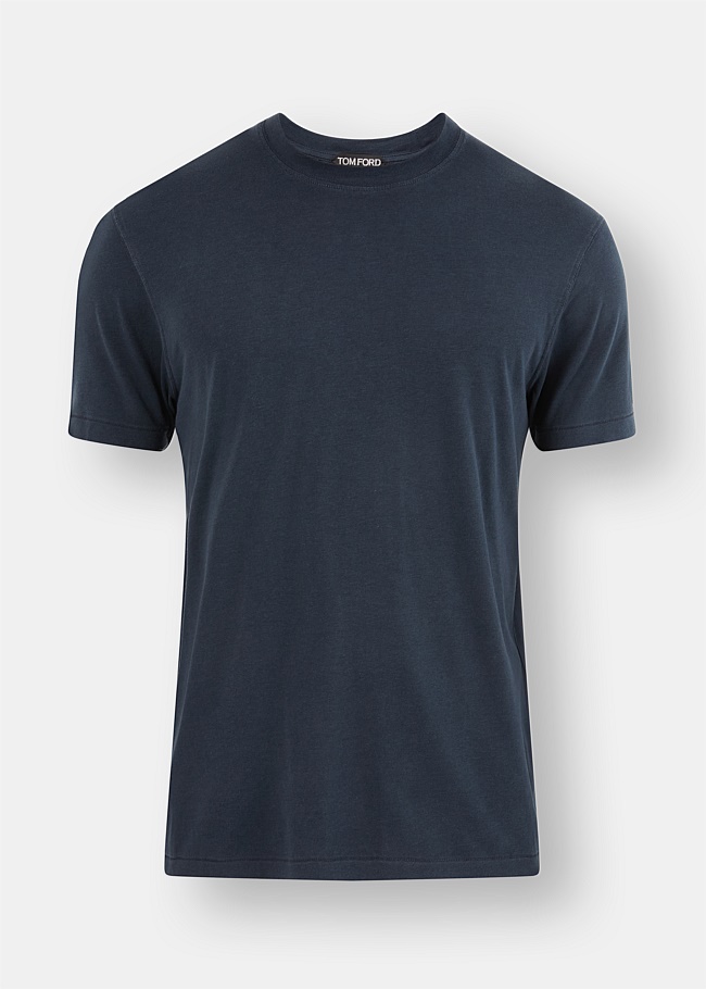 Round Neck Navy Cotton T-Shirt