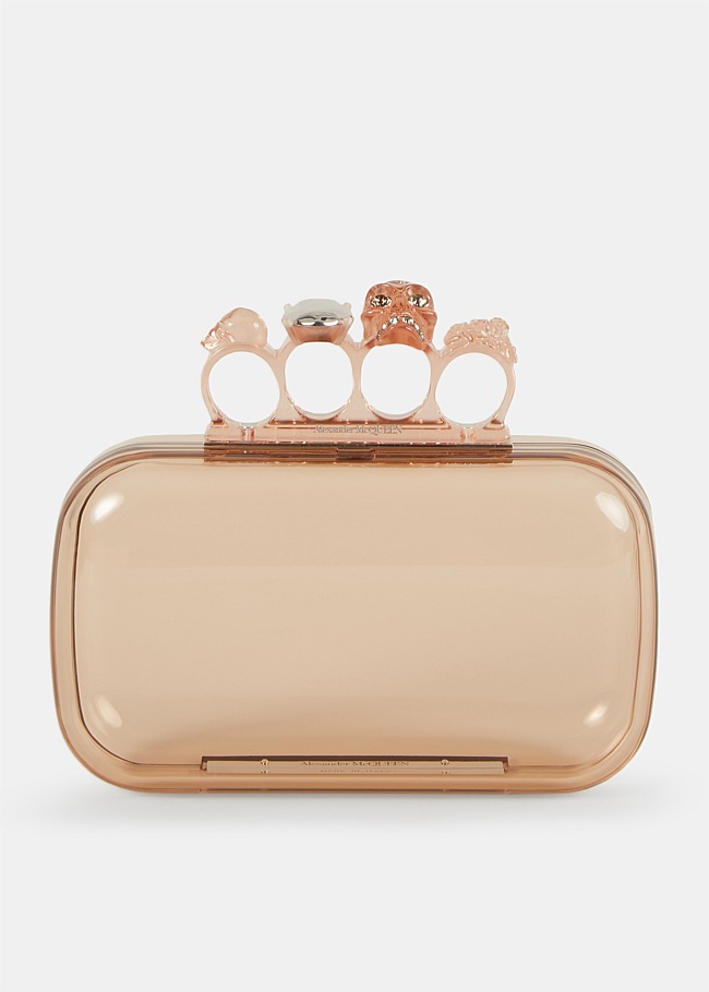 Four Ring Embellished Pink Clutch