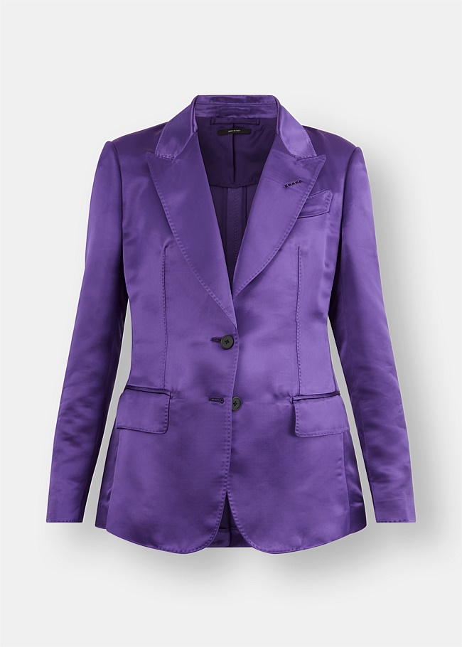 Purple Satin Single-Breasted Jacket