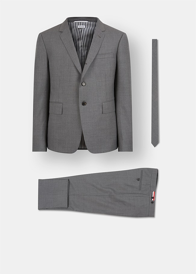 Slim Fit High Arm Grey Wool Suit With Tie