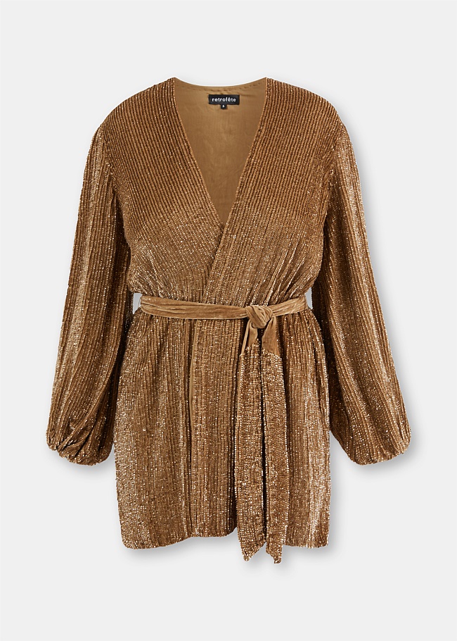 Gabrielle Taupe Sequin Robe Dress