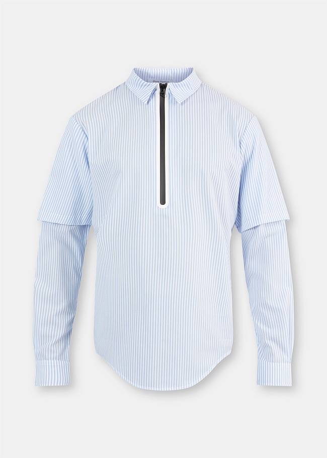 Blue Stripe Long Sleeve Zip Shirt