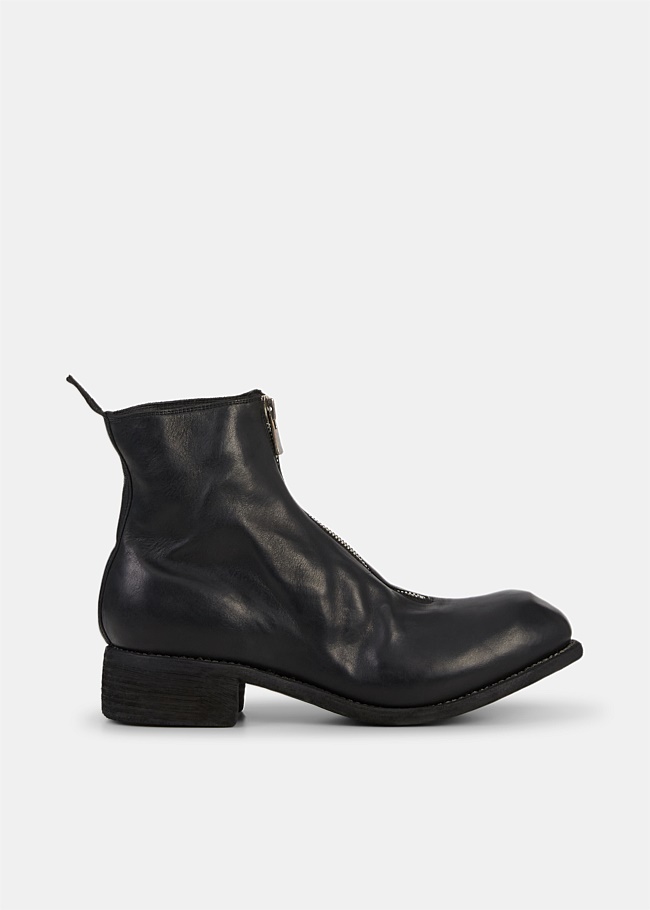 Black Leather Front Zip Boots