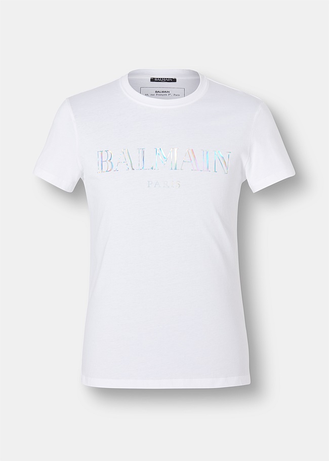 Cotton T-Shirt with Holographic Balmain Logo