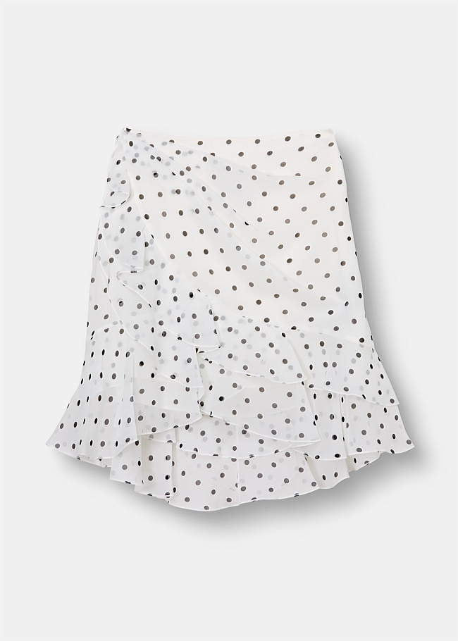 Georgette Ruffled Polka Dot Mini Skirt