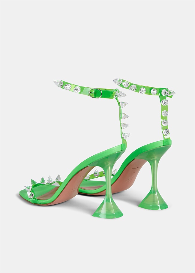 Shop Amina Muaddi Julia Green PVC Spike Embellished Sandal | Harrolds ...