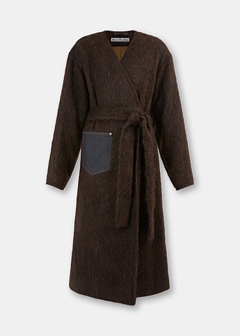 Brown Collarless Patch Coat