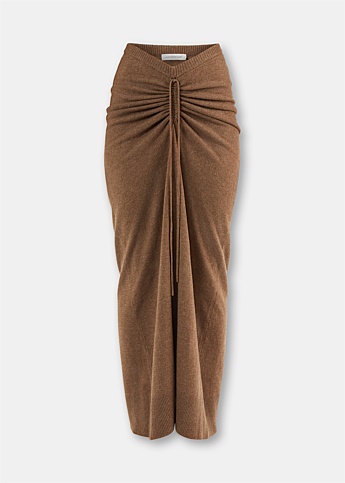 Brown Ruched Tie Skirt