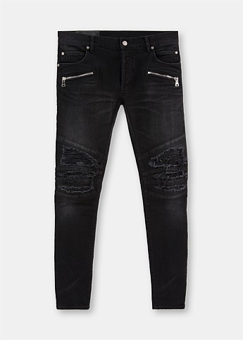 Black Patch Biker Jeans