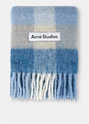 Blue Large Check Wool Scarf